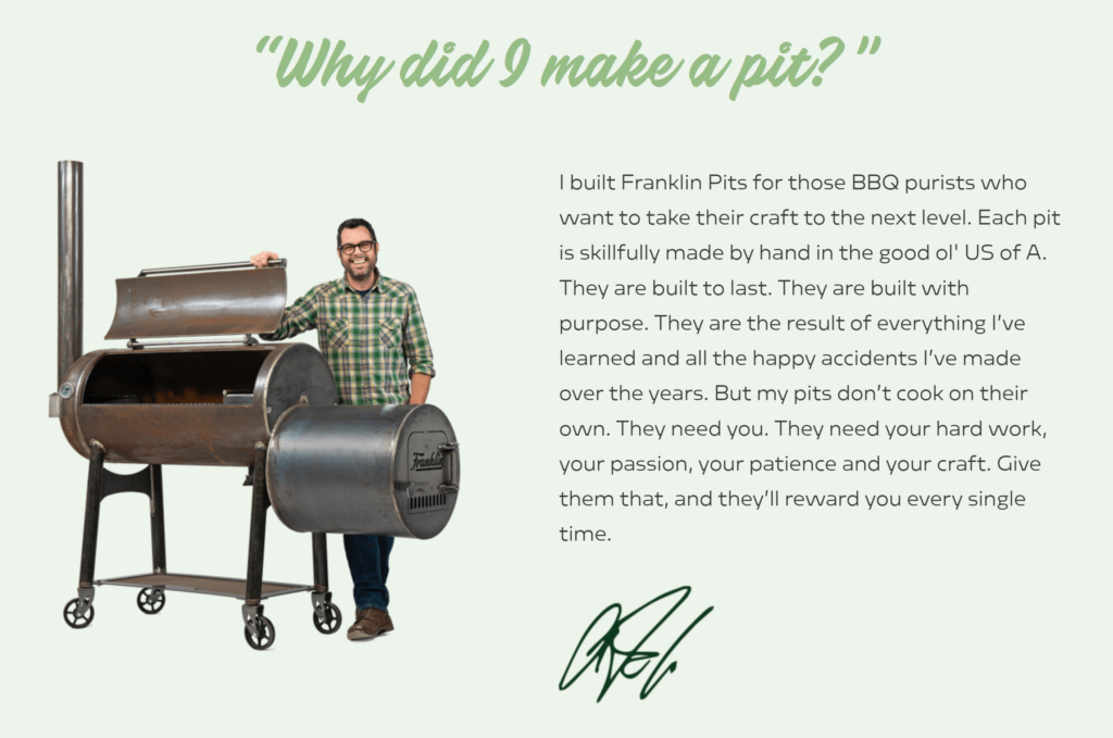 Why did Franklin Barbecue Pits Owner Aaron Franklin make a pit